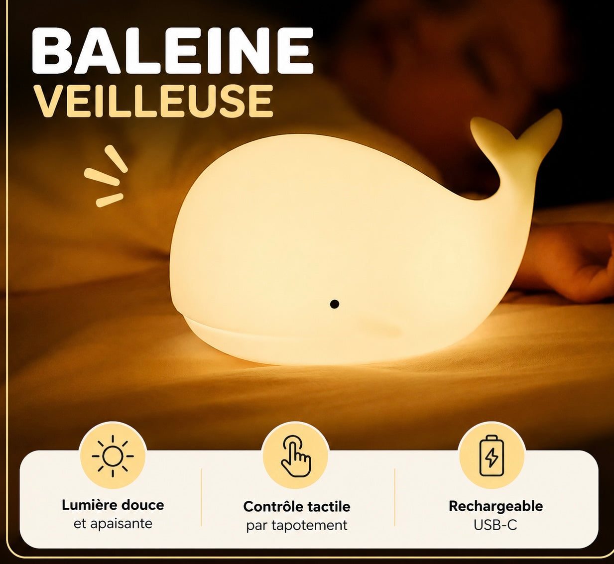 Veilleuse Baleine LED en silicone
