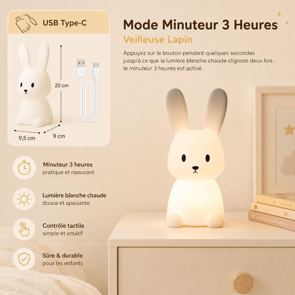 Veilleuse Lapin LED 7 Couleurs