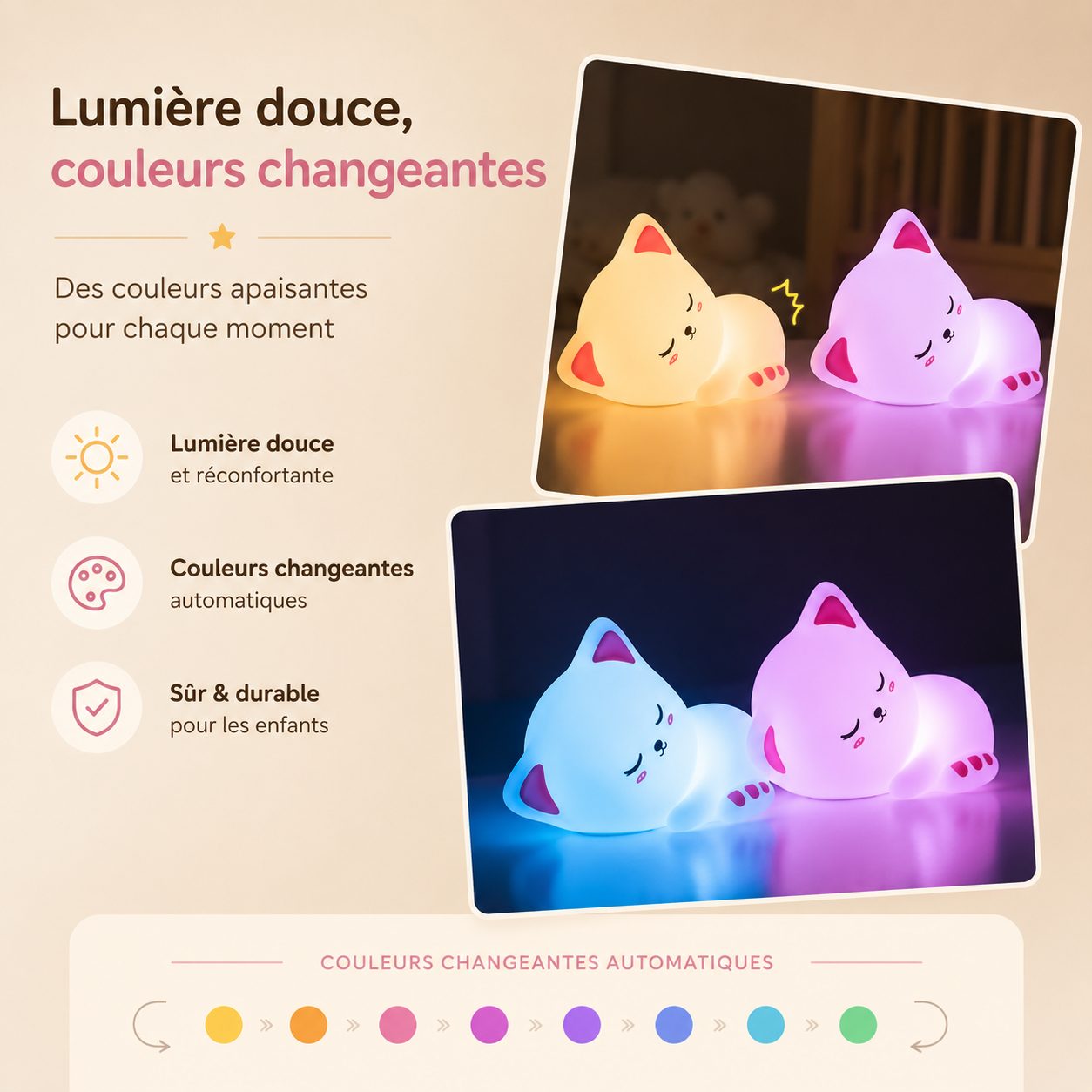 Veilleuse Chat LED 7 Couleurs
