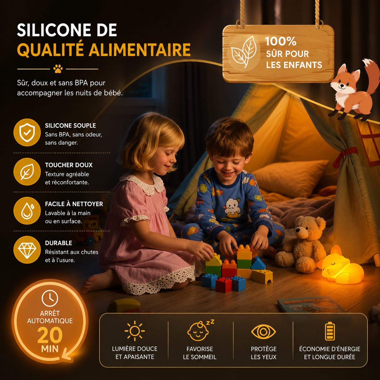 Veilleuse Renard LED Tactile