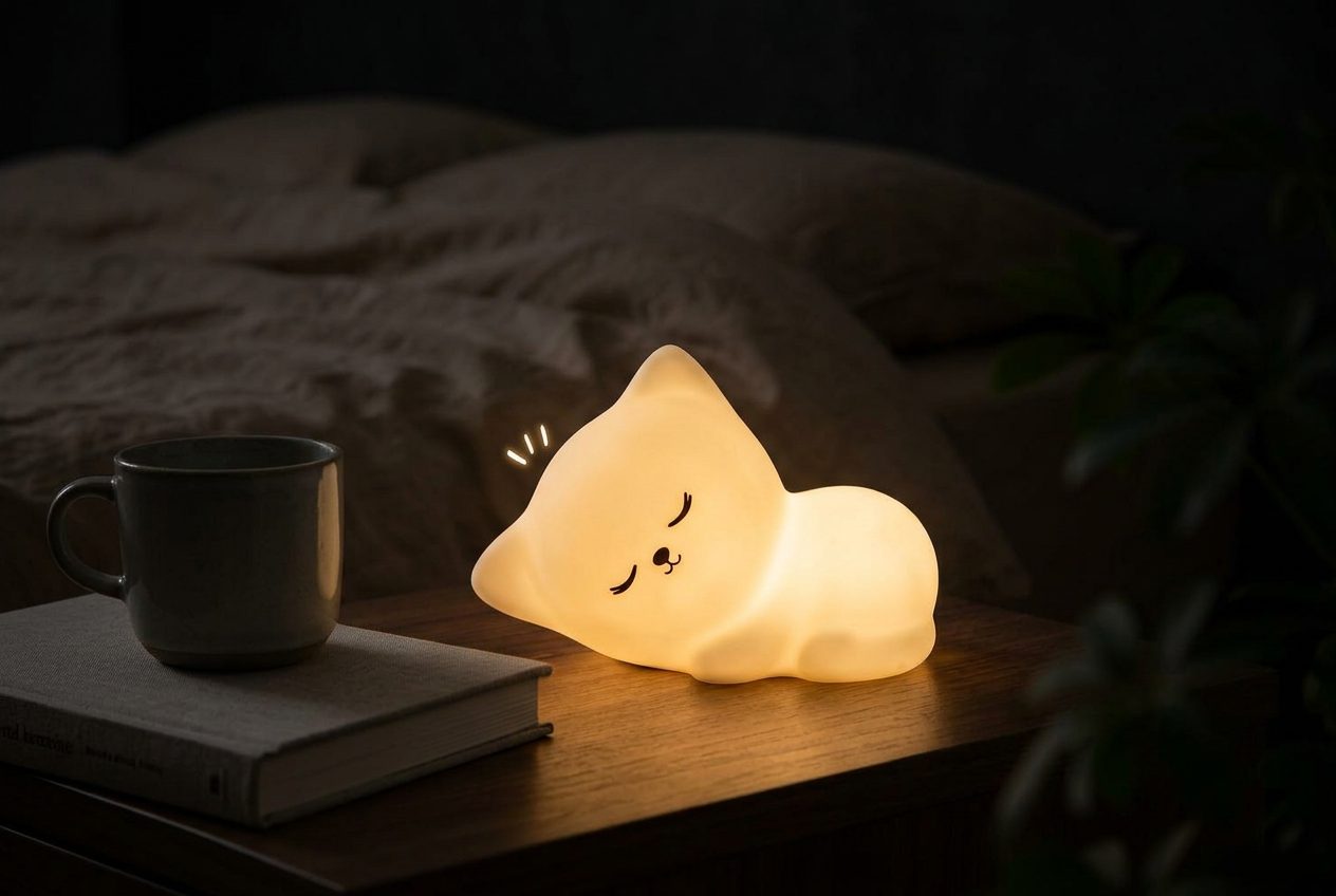 Veilleuse Chat LED - allumée blanc chaud