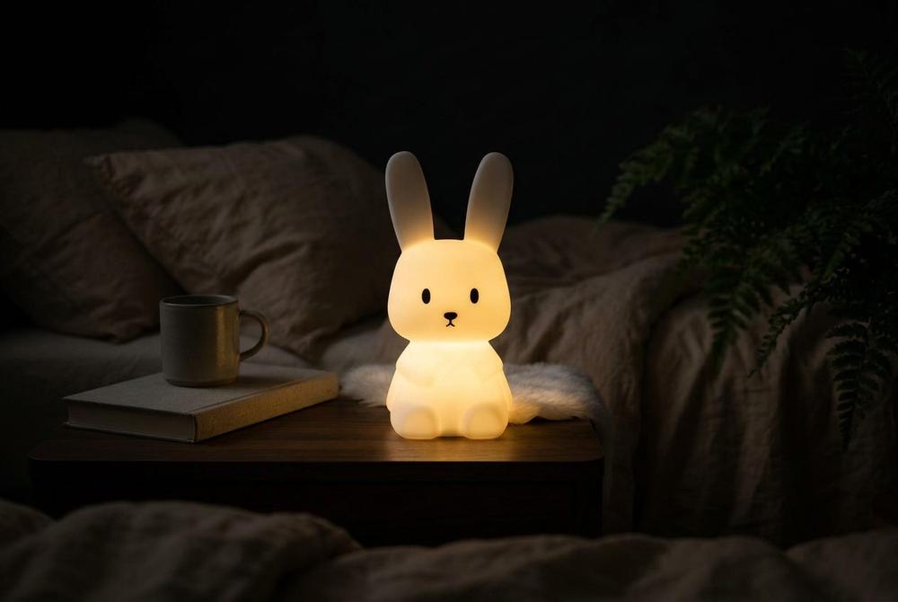 Veilleuse Lapin LED 7 Couleurs - allumée blanc chaud