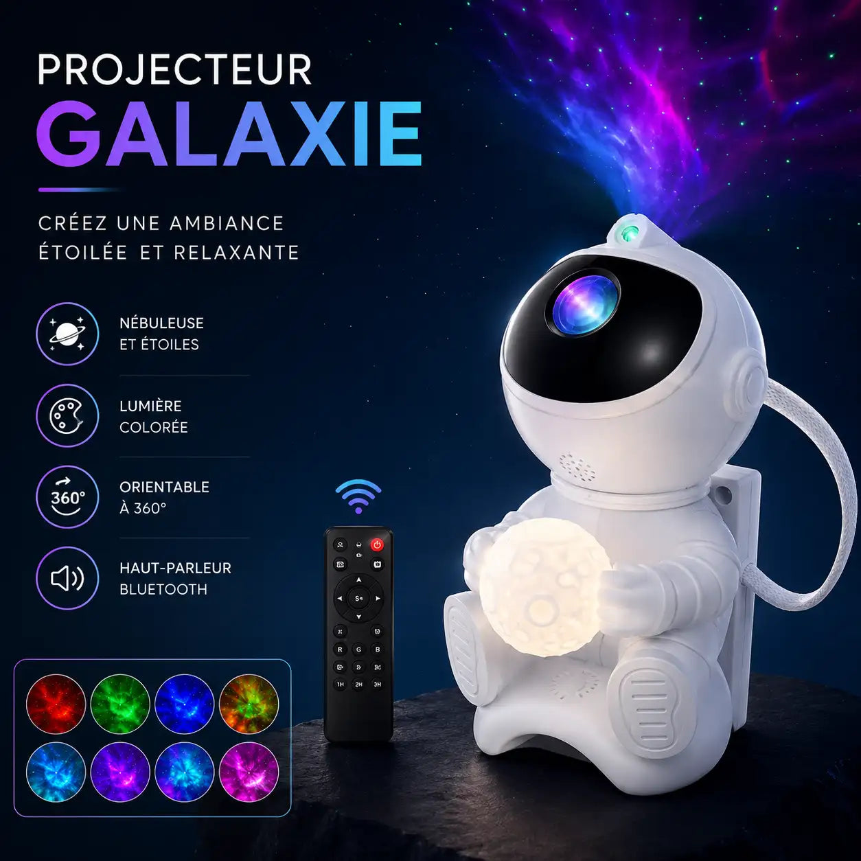 Projecteur Galaxie Astronaute LED Bluetooth – Veilleuse Ciel Étoilé pour Chambre