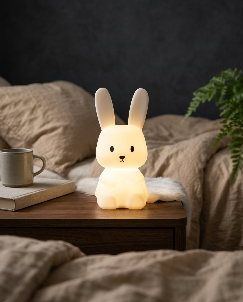 Veilleuse Lapin LED 7 Couleurs - allumée blanc chaud